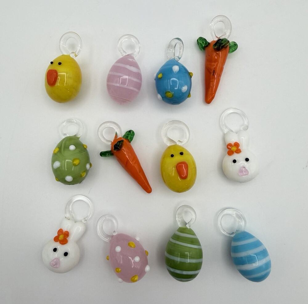 Pier 1 Mini Blown Glass Ornaments 12 for a Mini EASTER Tree Eggs Bunnies Carrots